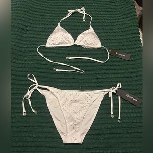 BEBE white rhinestone bikini